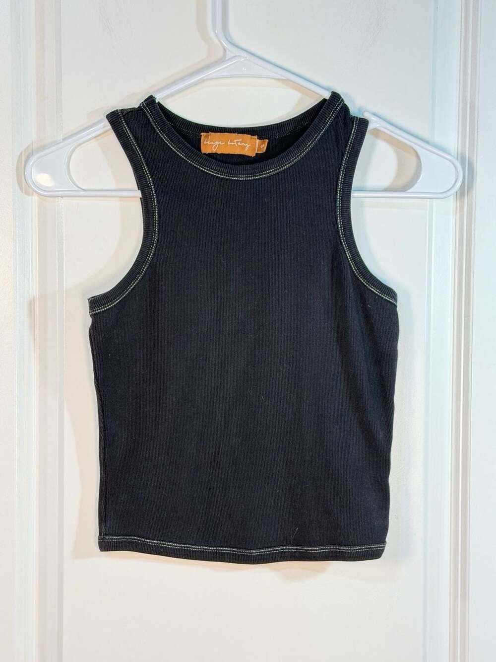 Beige Botany Black Ribbed Contrast Stitch Tank Top Size S